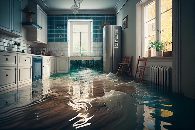 flooded kitchen floor