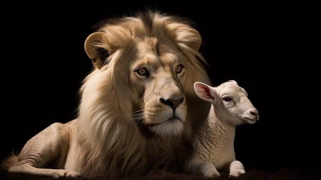 lion with sheep