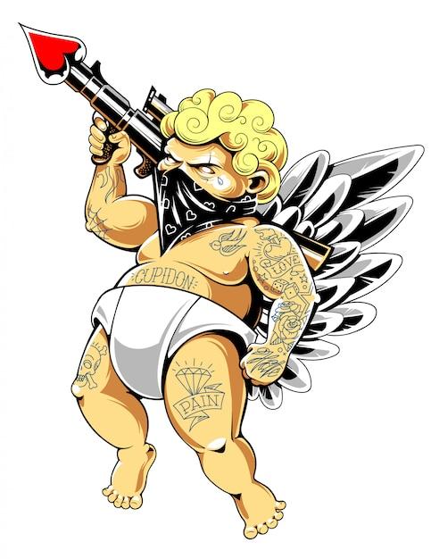 angel with gun tattoo