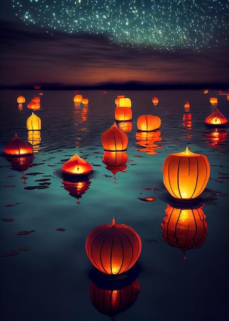 lighted water lanterns