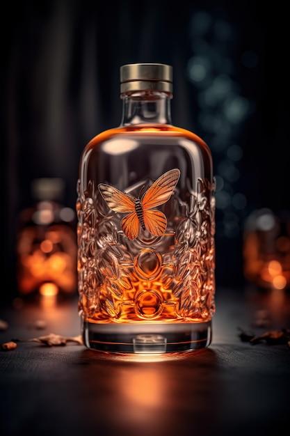 whiskey with butterfly on bottle
